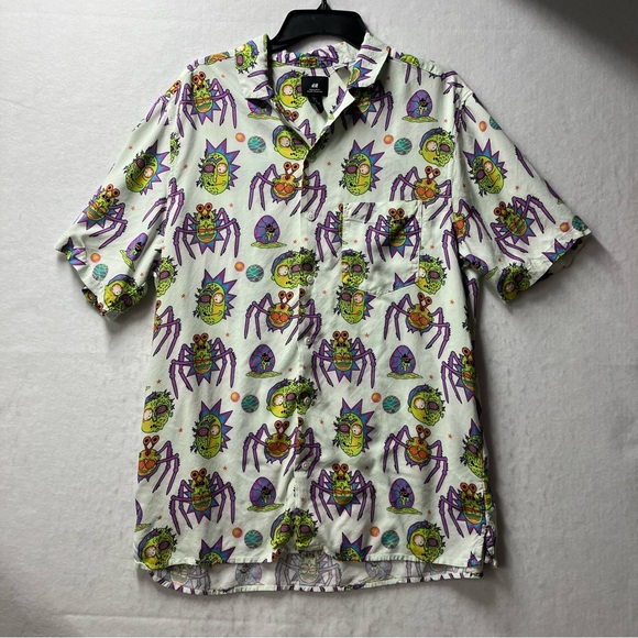 Cartoon Network Other - Rick & Morty Shirt H&M Mens Size XL Camp Halloween Cartoon Skull Creepy Spider
